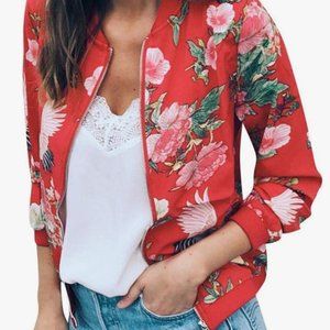 Red Floral Jacket, zip-up, size Small